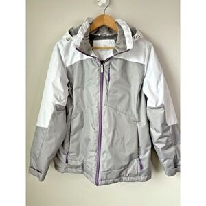 Zeroxposur Women's Winter Jacket Grey White Removable Hood Ski Coat Size L EUC